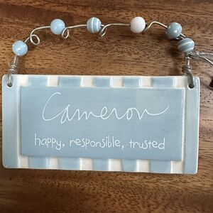 Department 56 Sandra Magsamen Boy Name Tag Ornament Decor Ceramic Plaque CAMERON